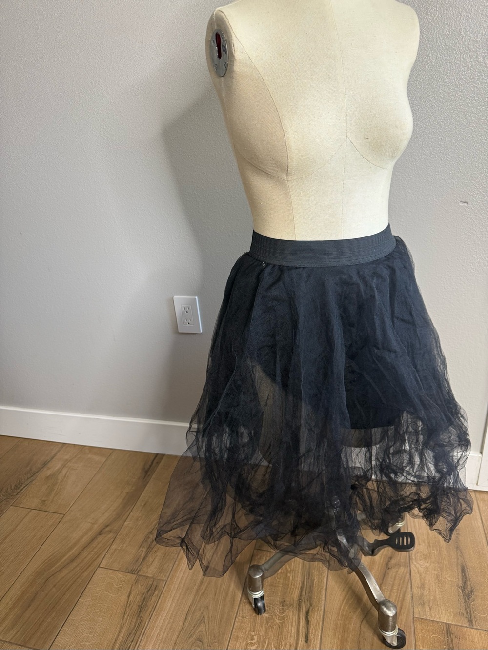 Black Tulle Layered Midi Skirt - Women's